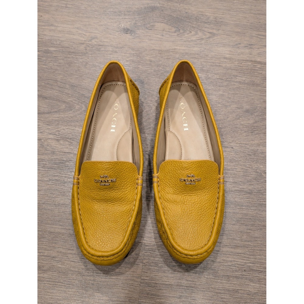 Coach Mustard Yellow Pebbled Leather Loafers Women's 7.5 Quiet Luxury Flats - Picture 2 of 8